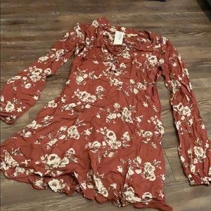 Chloe & Katie Burnt Orange Floral Lace-up Dress